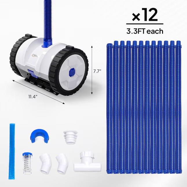 HOT SALE VINGLI Suction Side Pool Cleaner 40ft Hose White Blue