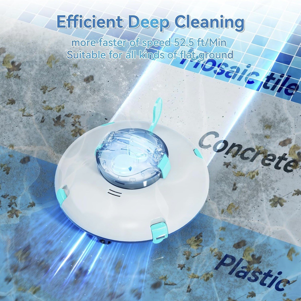 Cordless Robotic Pool Cleaner, Vacuum 70 Mins Runtime/15KPa Suction/Self-Parking