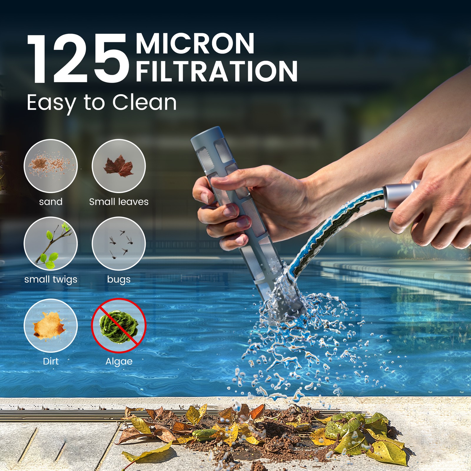 Handheld Pool Vacuum Portable Cordless Rechargeable Swimming Pool Cleaner + Pole