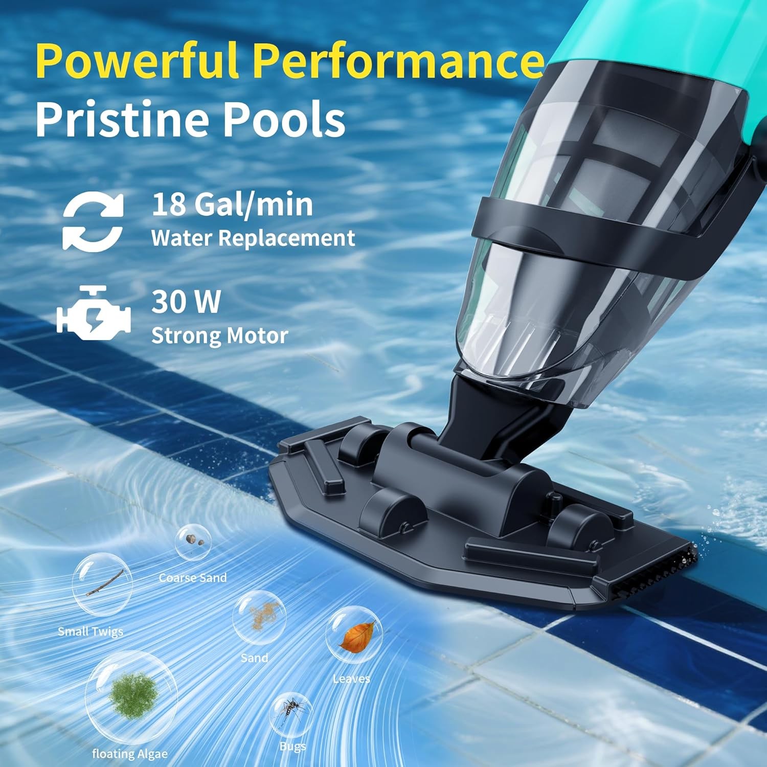 Mutaomay Cordless Rechargeable Handheld Pool Vacuum Cleaner w/ Telescopic Pole