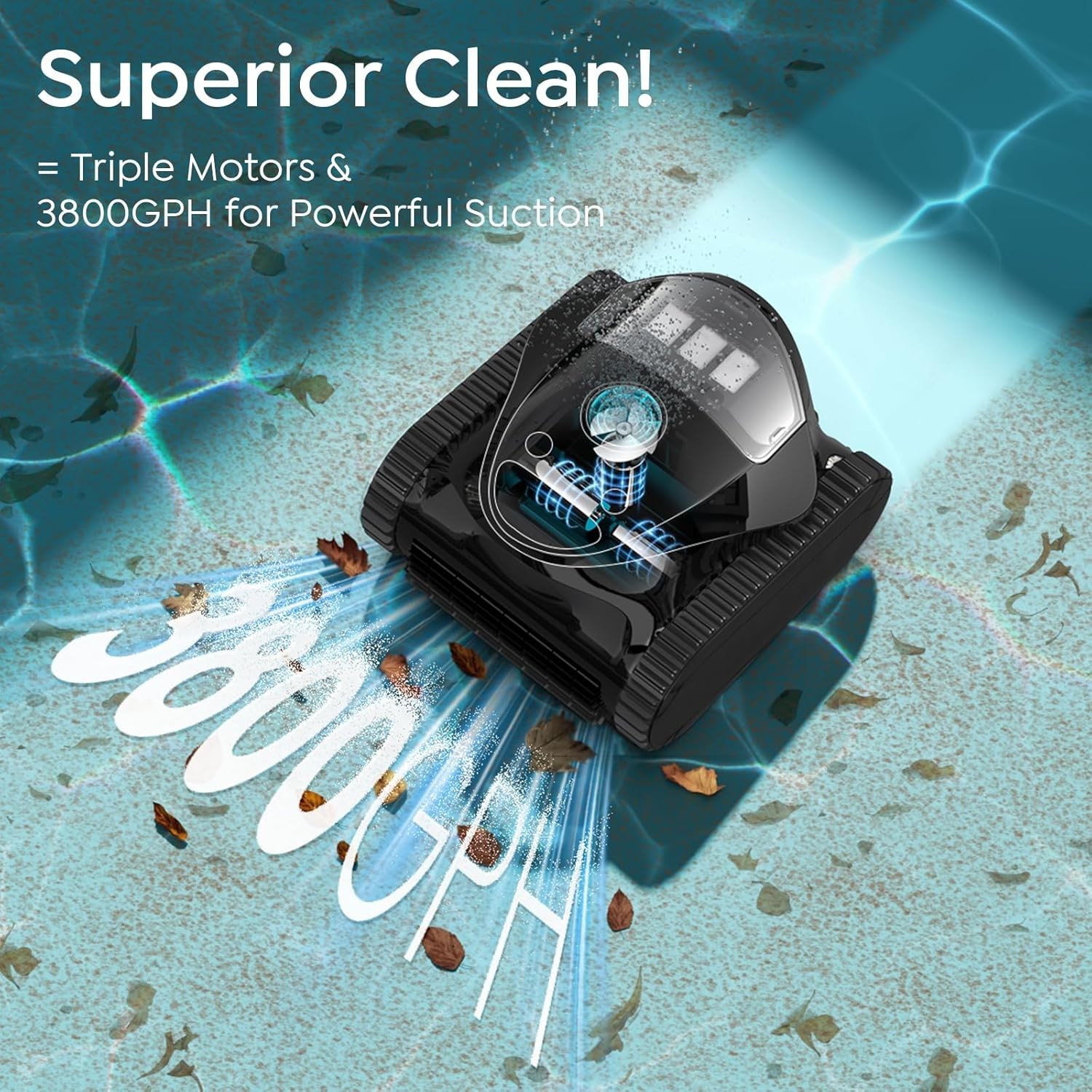 Cordless Robotic Pool Cleaner, Wall & Waterline Cleaning, 150Min,Strong Suction