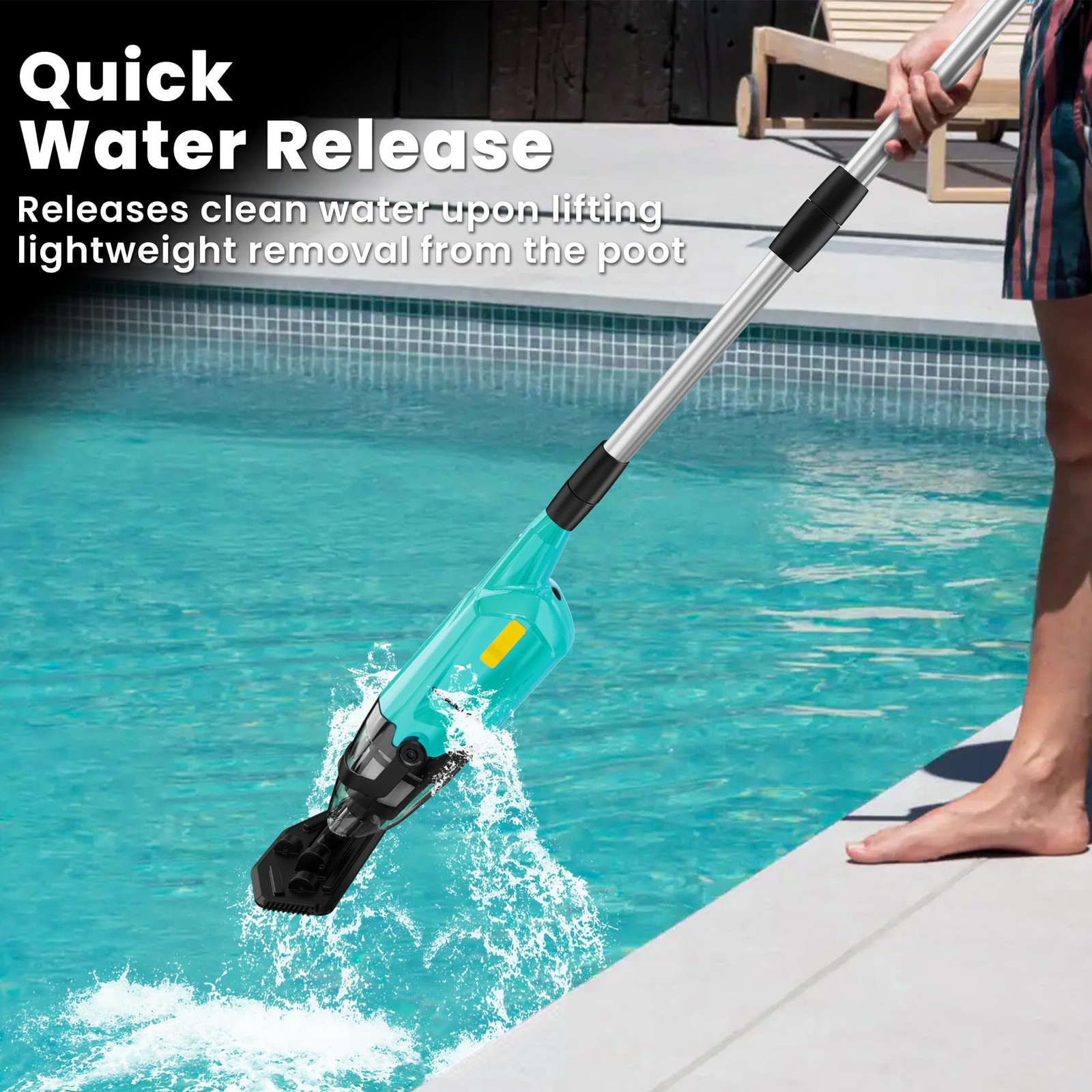 Cordless Handheld Pool Vacuum with Telescopic Pole 18GPM Powerful Suction, 90Min