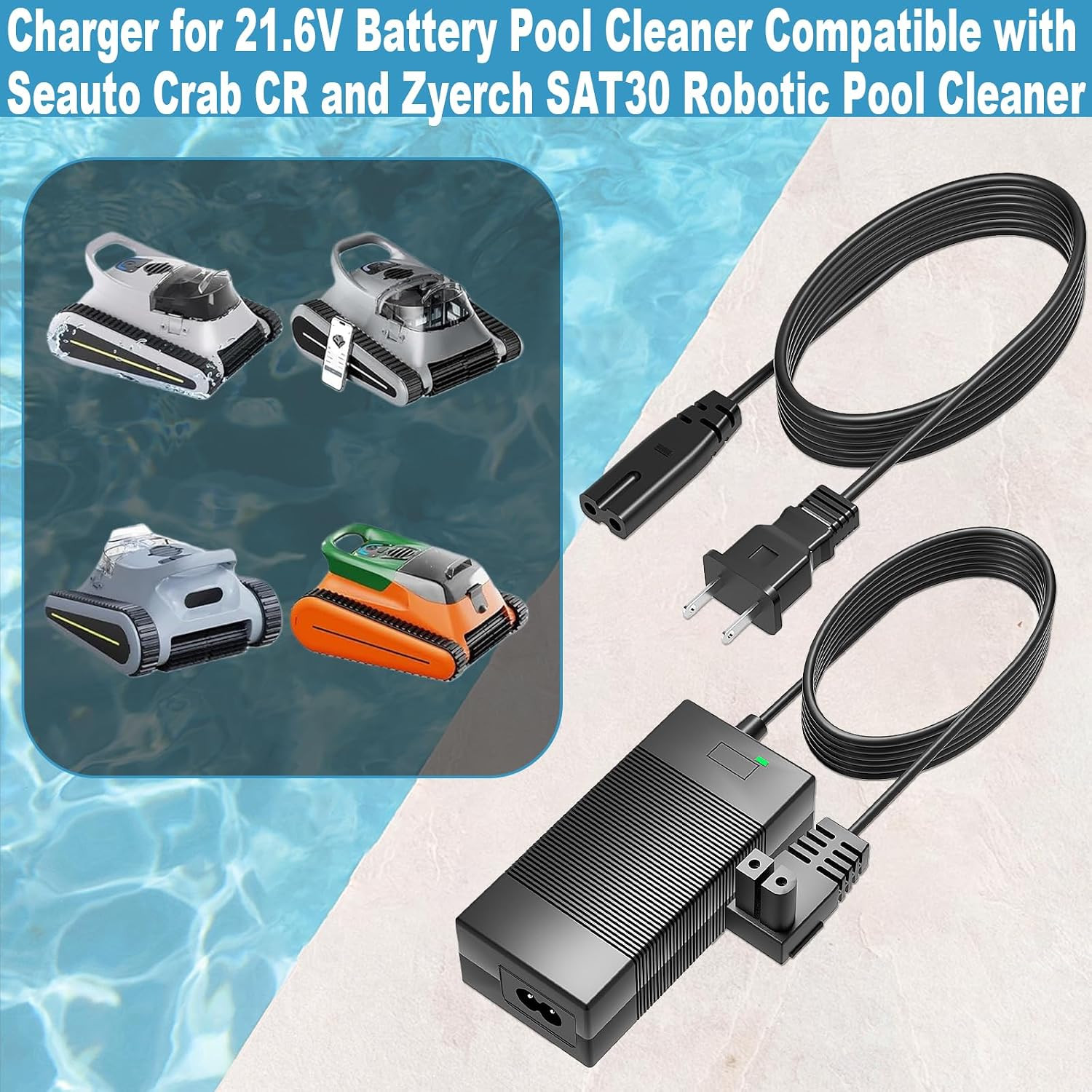 26V Power Adapter for Seauto Crab CR & Zyerch SAT30 Robotic Pool Cleaners