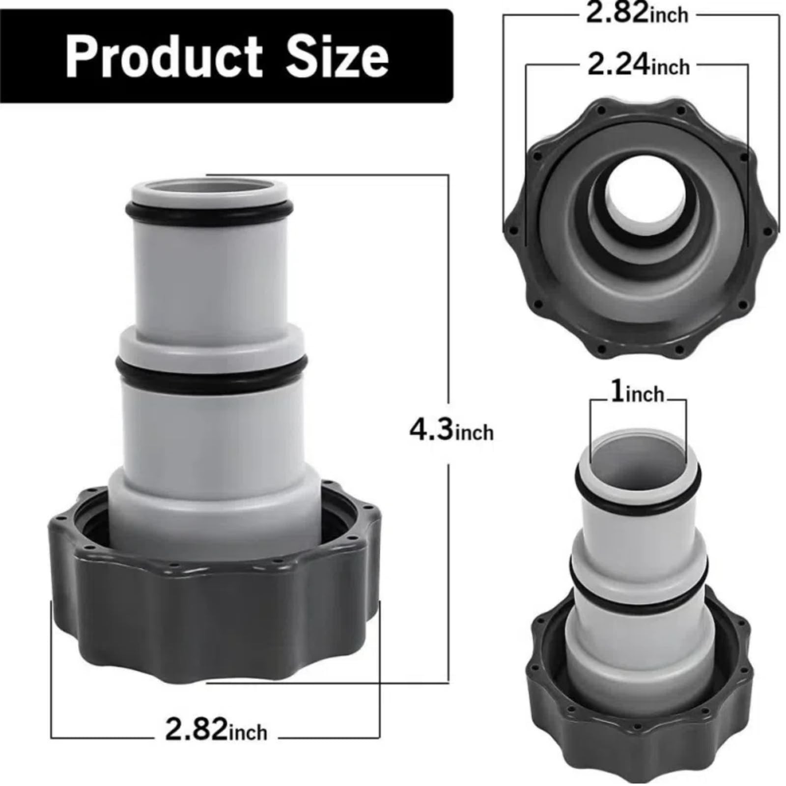1.25″ to 1.5″ Type A Hose Adapter w/Collar for Threaded Connection Pumps Gray