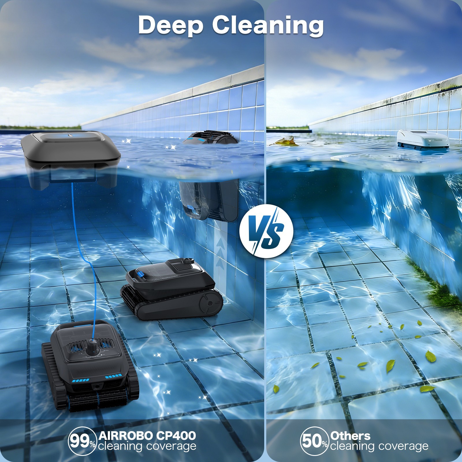 AIRROBO CP400 Automatic Robotic Pool Cleaner Vacuum & Robot Pool Skimmer APP Pro