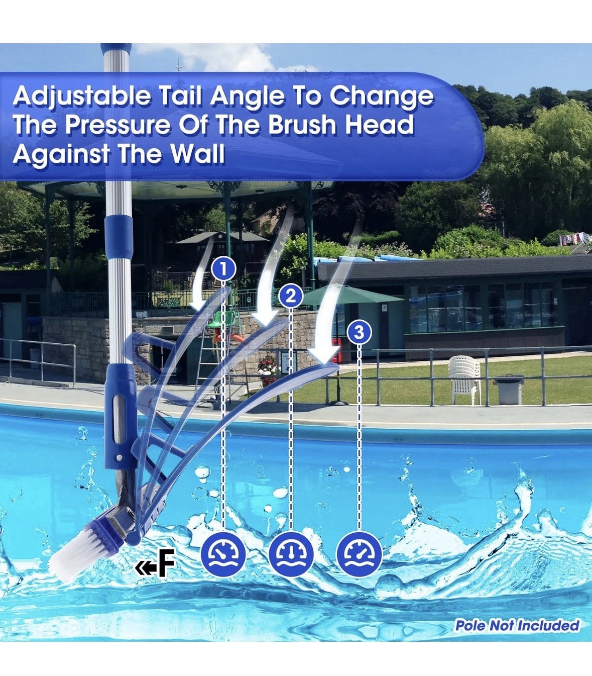 Pool Brush with Brush Tail for Cleaning Pool Walls Using Water Pressure