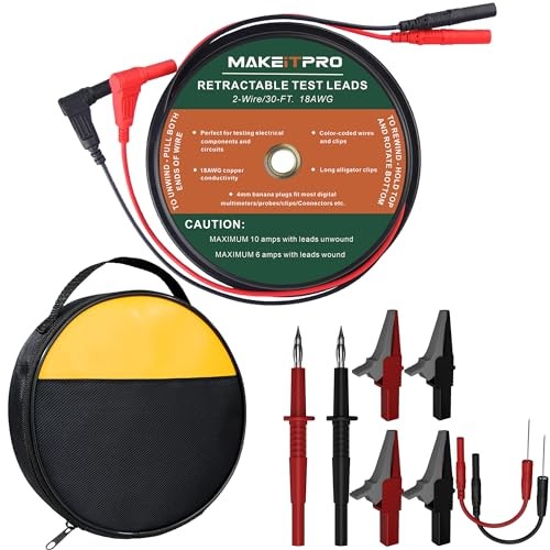 Retractable Test Leads 2 Wires 30FT 18AWG 10 in 1 Kit with Cable Bag and