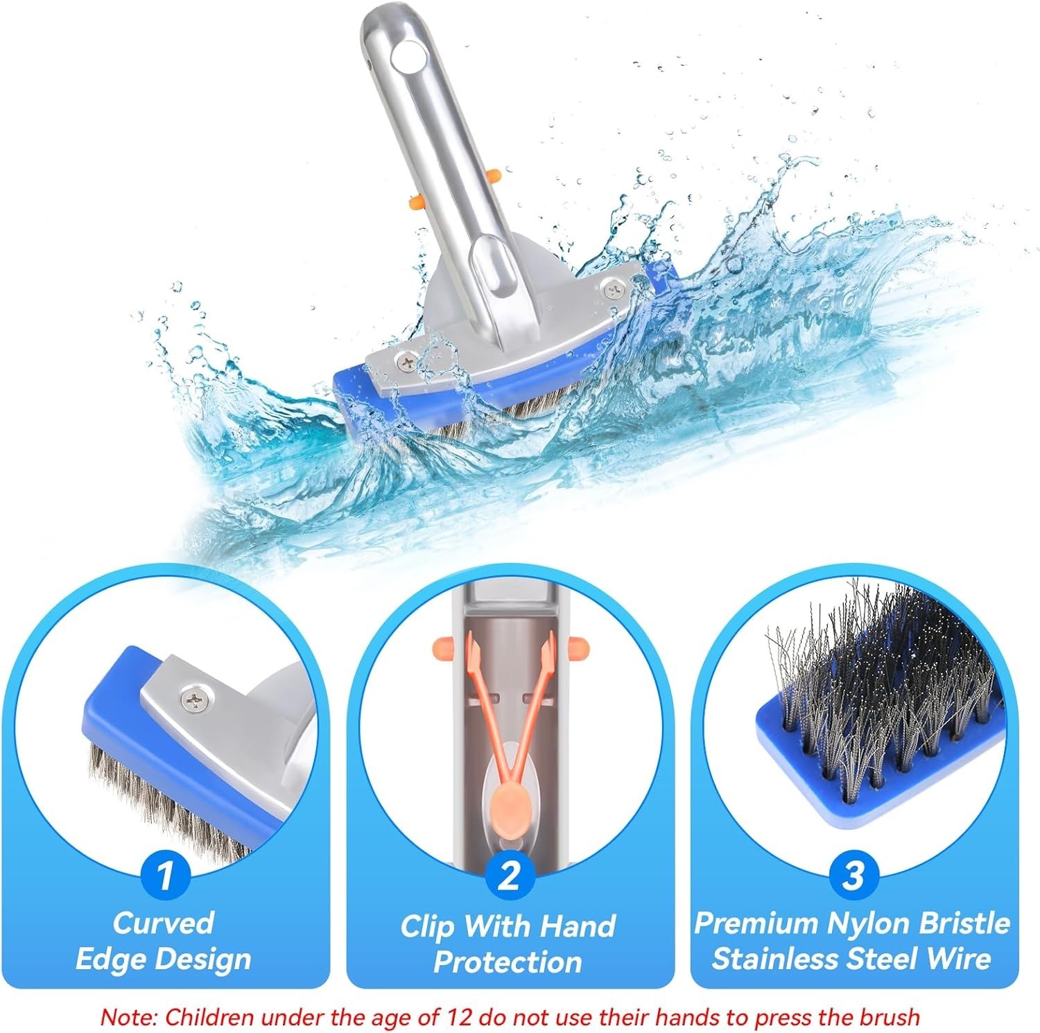 Heavy Duty 5-Inch Stainless Steel Pool Brush for Concrete & Gunite Pools – De…