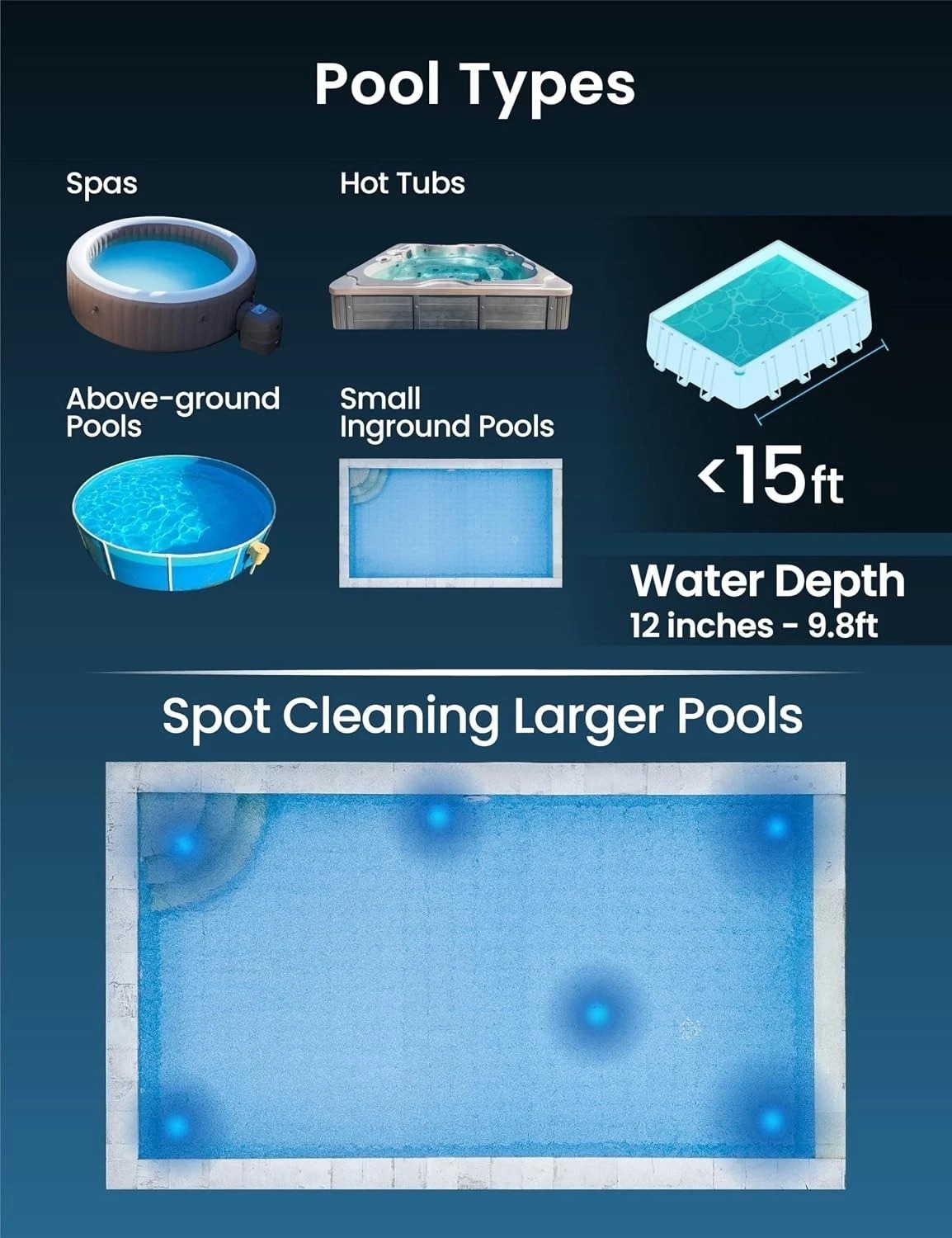 Above Ground Cordless Pool Vacuum with 60-Minute Runtime & Interchangeable Heads
