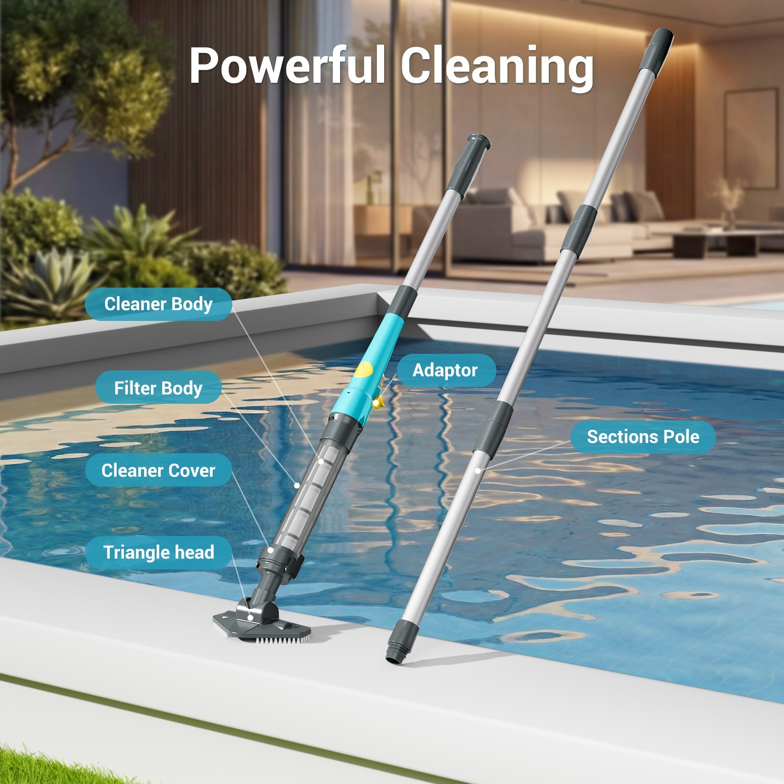 Mutaomay Handheld Pool Vacuum w/ Pole Cordless Rechargeable Pool Cleaner Tub