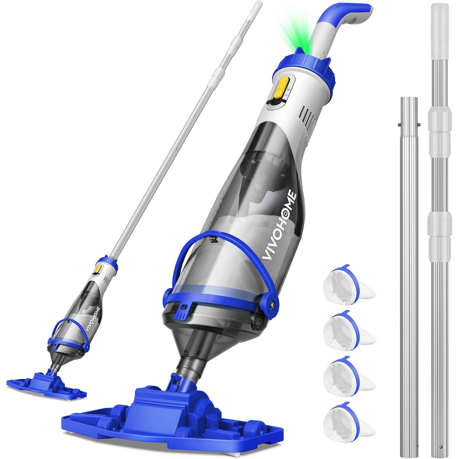 Cordless Rechargeable Pool Vacuum Handheld Cleaner w/ Telescopic Pole 60min IPX8