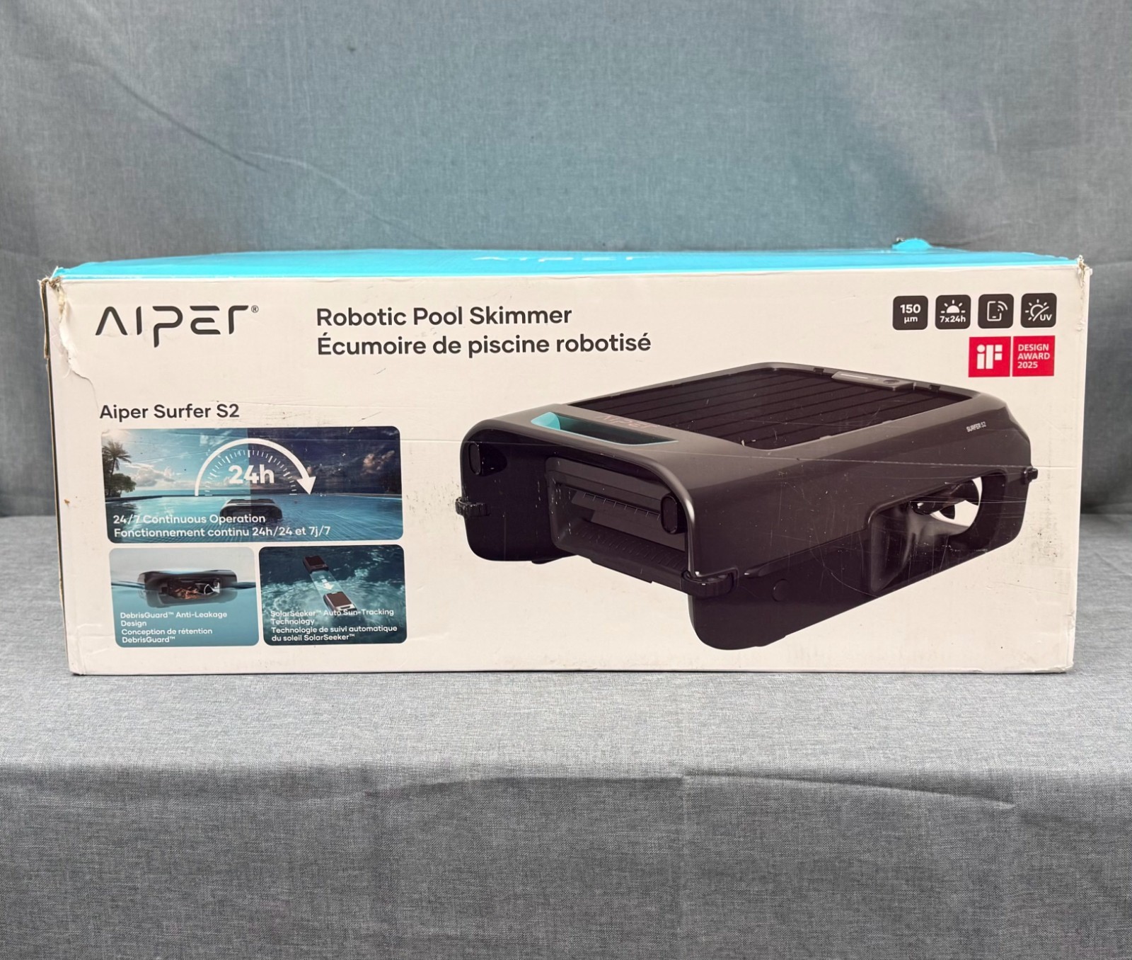 Solar Pool Skimmer with APP Support, 24/7 Cleaning, Dual Gray