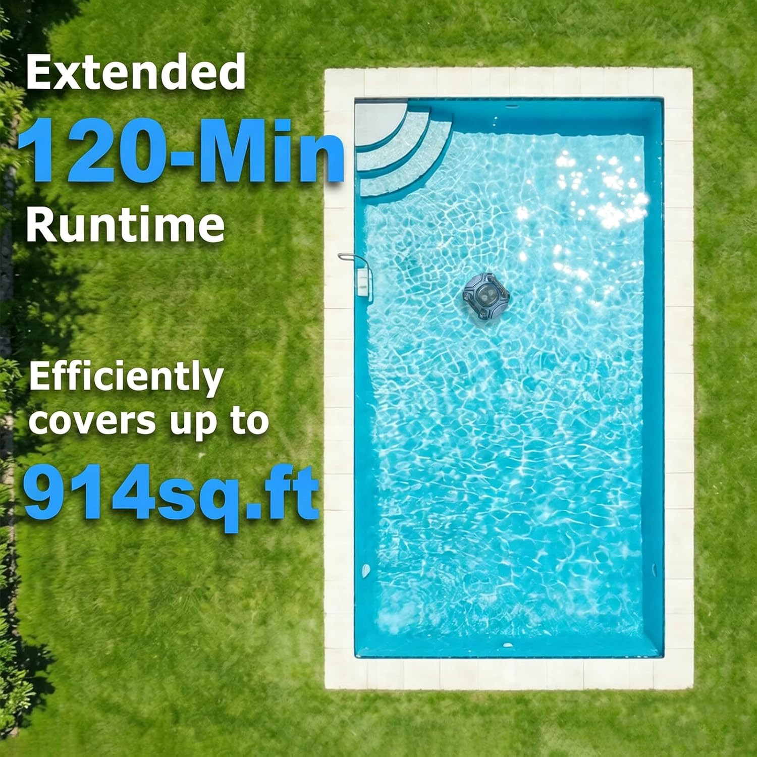 Cordless Pool Vacuum for above Ground & Inground Pools, 120 Min Runtime Robotic