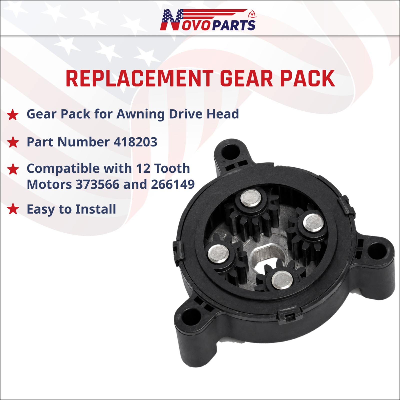 Replacement 418203 12-Tooth RV Awning Drive Head Gear Pack Fits 373566 & 266149