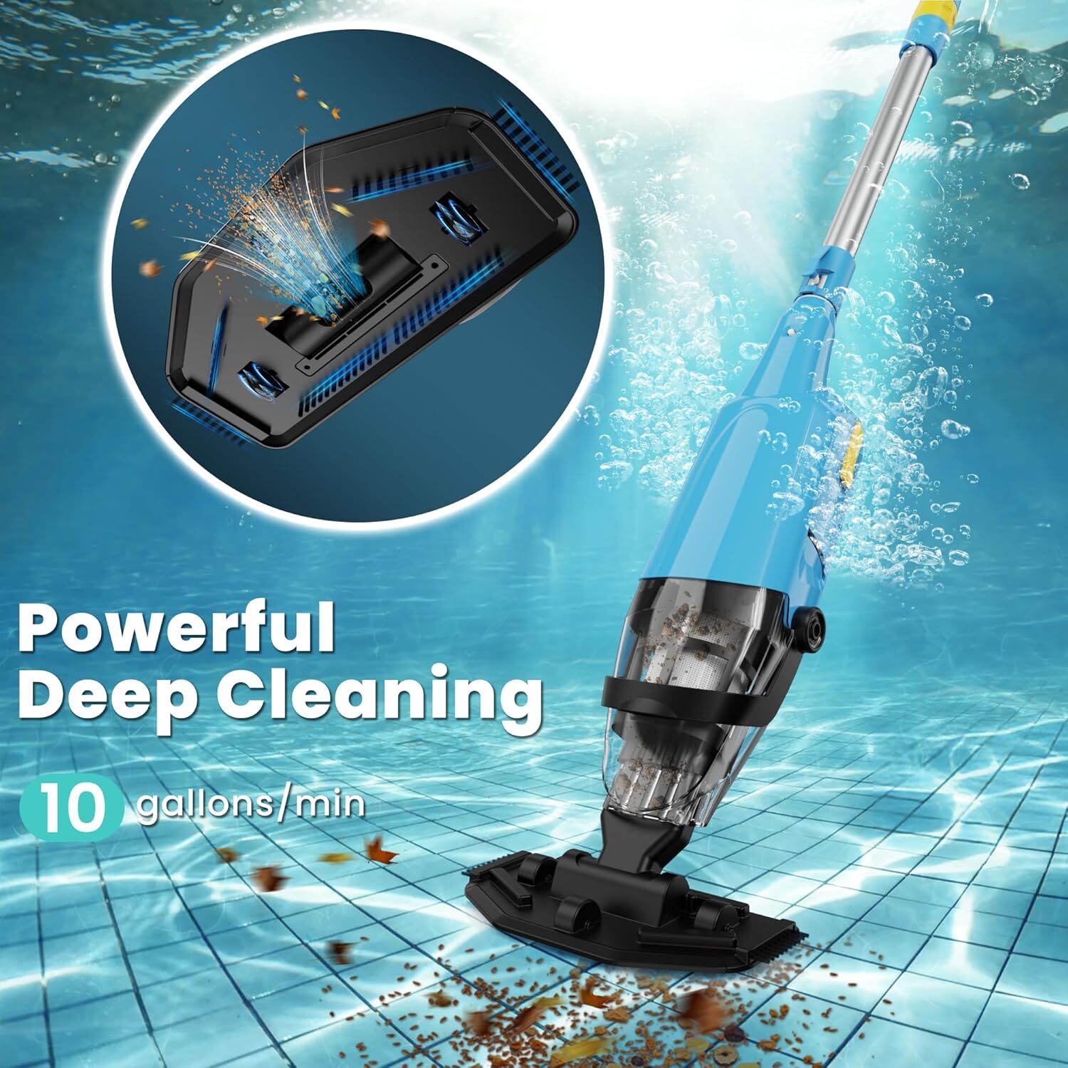 Cordless Rechargeable Pool Vacuum Handheld Pool Cleaner with Telescopic Pole New
