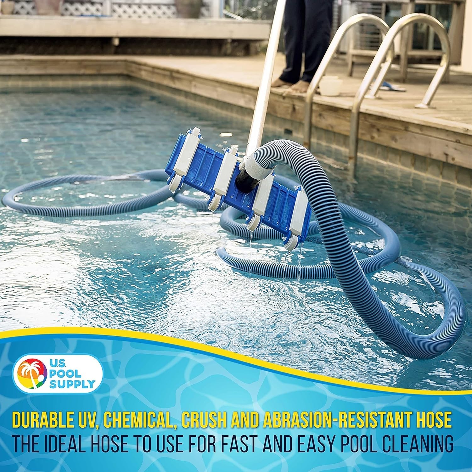 Pool Vacuum Hose – 1-1/2″ x 50′ Professional Heavy Duty Pool Hose for Inground,