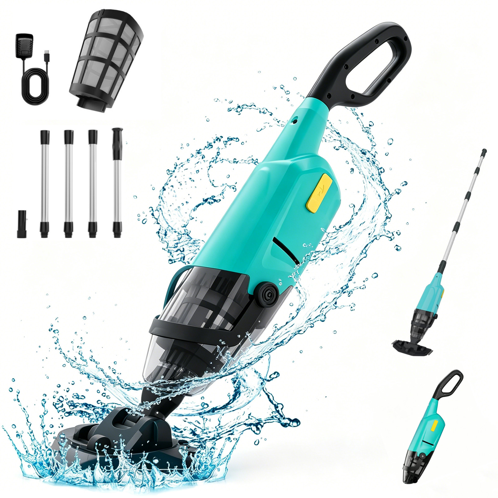 Cordless Handheld Pool Vacuum with Telescopic Pole 18GPM Powerful Suction, 90Min