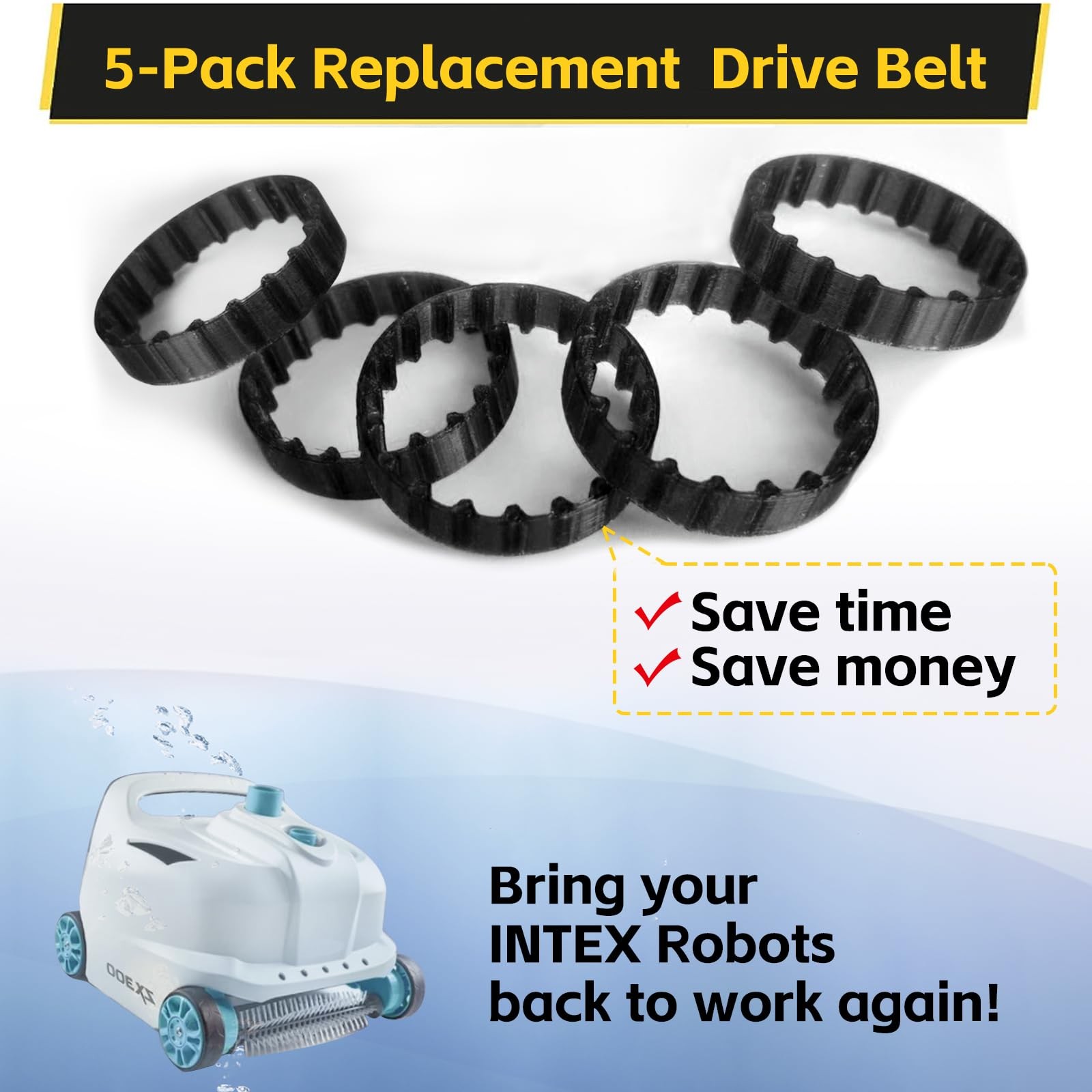 SZLTZK 5 Pcs Replacement Belts for INTEX ZX300 Automatic Pool Cleaner Black