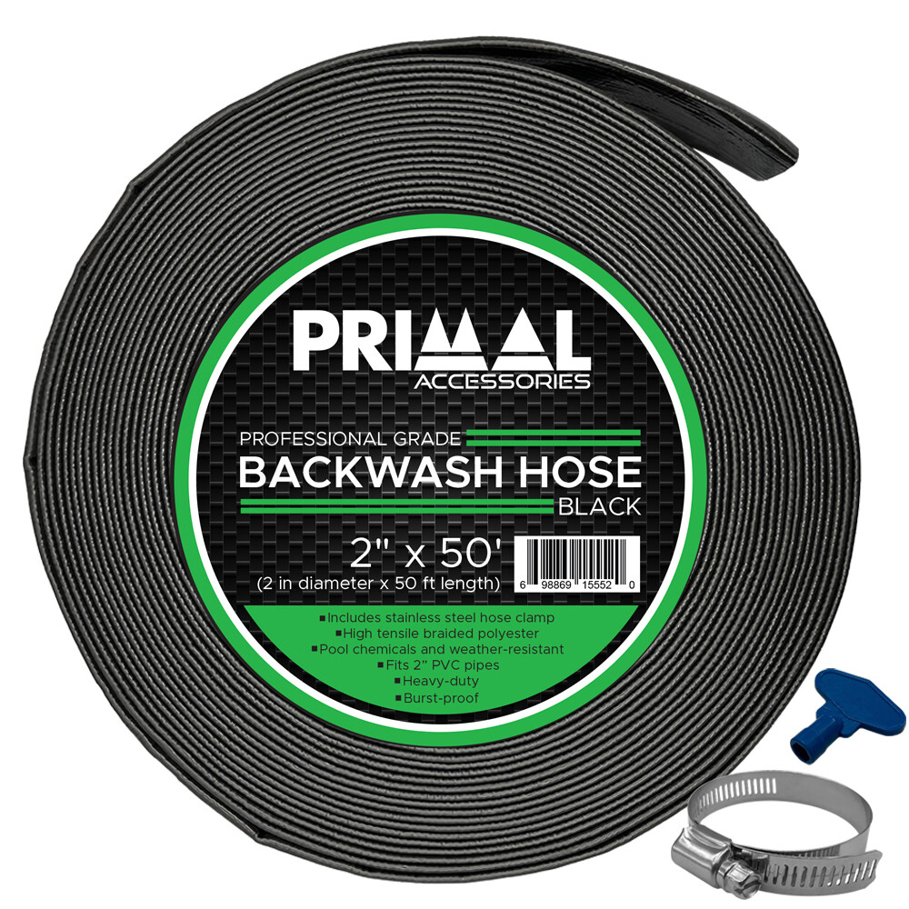 Primal Accessories Backwash Hose 2 in x 50 ft Commercial Grade Black 43.5 psi