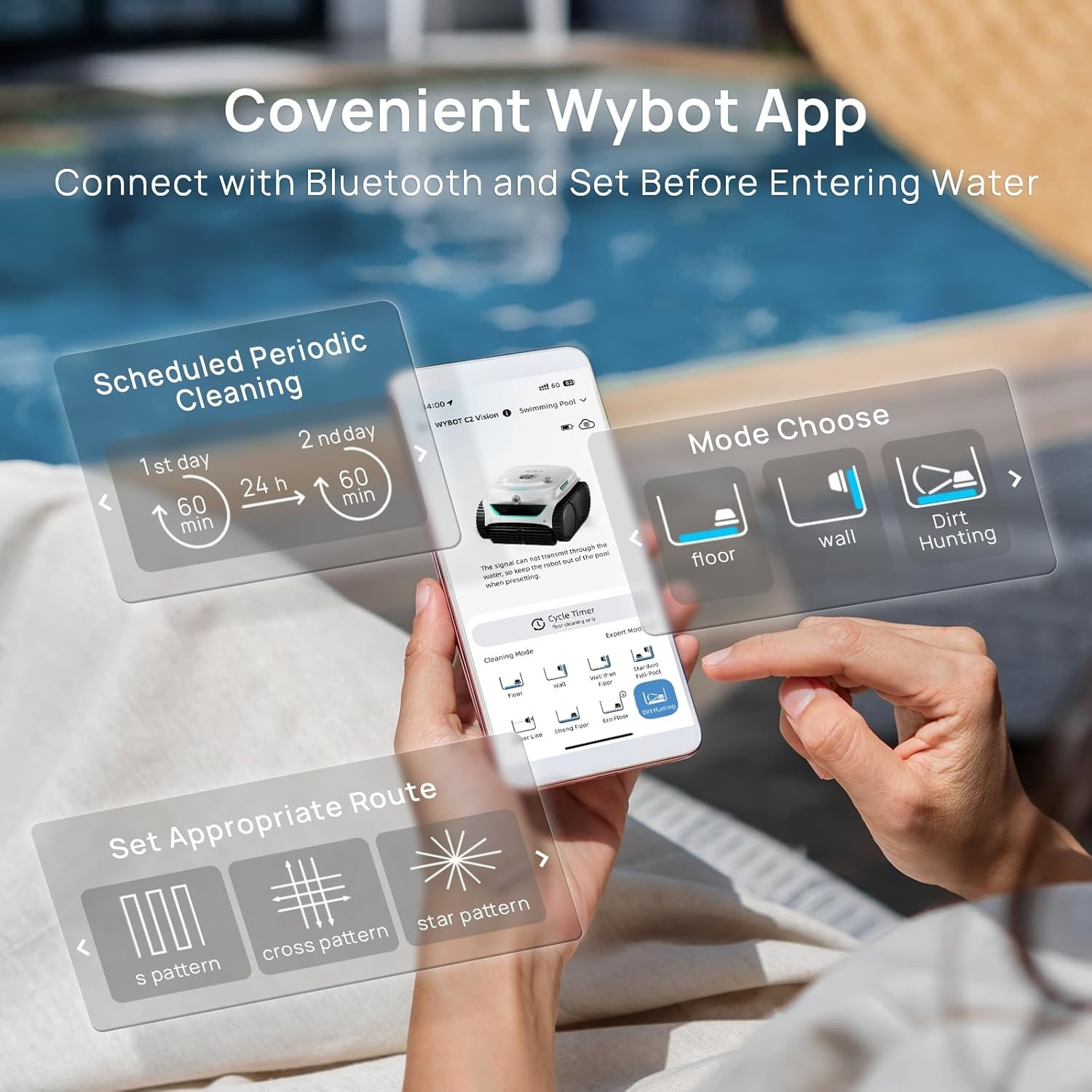 2025 New WYBOT C2 AI Cordless Pool Robot – 8 Modes, Wall Climb, Waterline Clean