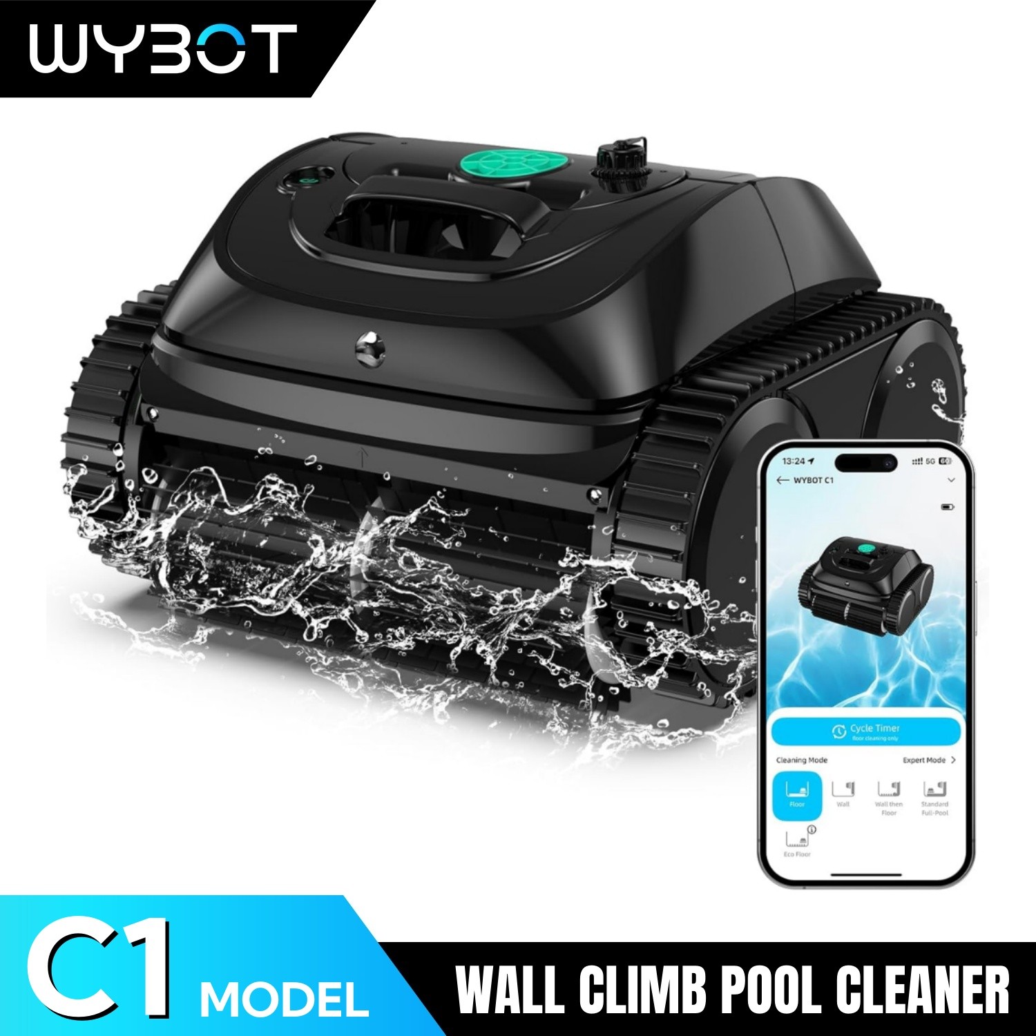 WYBOT C1 Cordless Wall Climbing Robotic Pool Cleaner for In-Ground Pools NEW