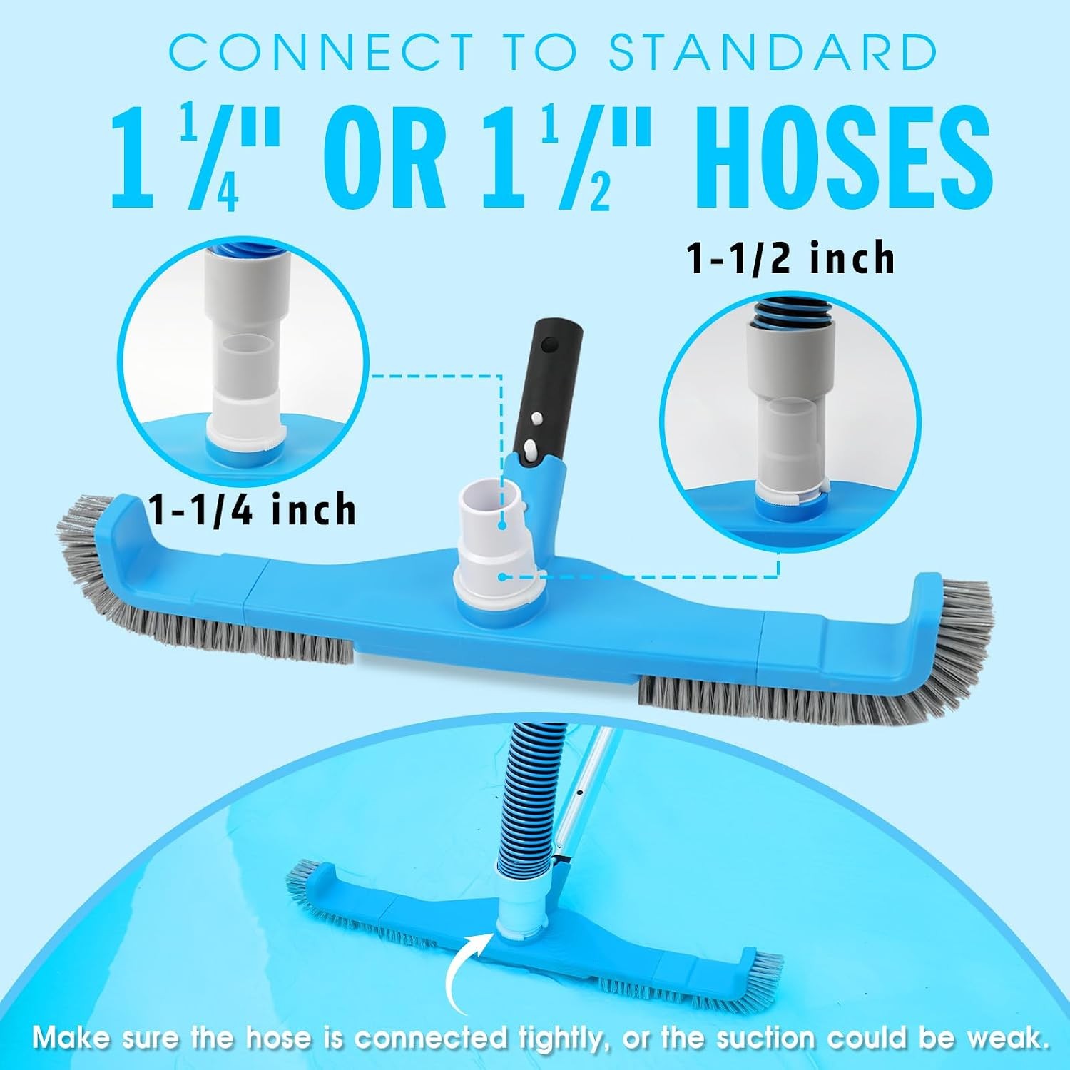 20″ 2 in 1 Pool Brush Vacuum Head with Swivel Hose Connection & Sturdy