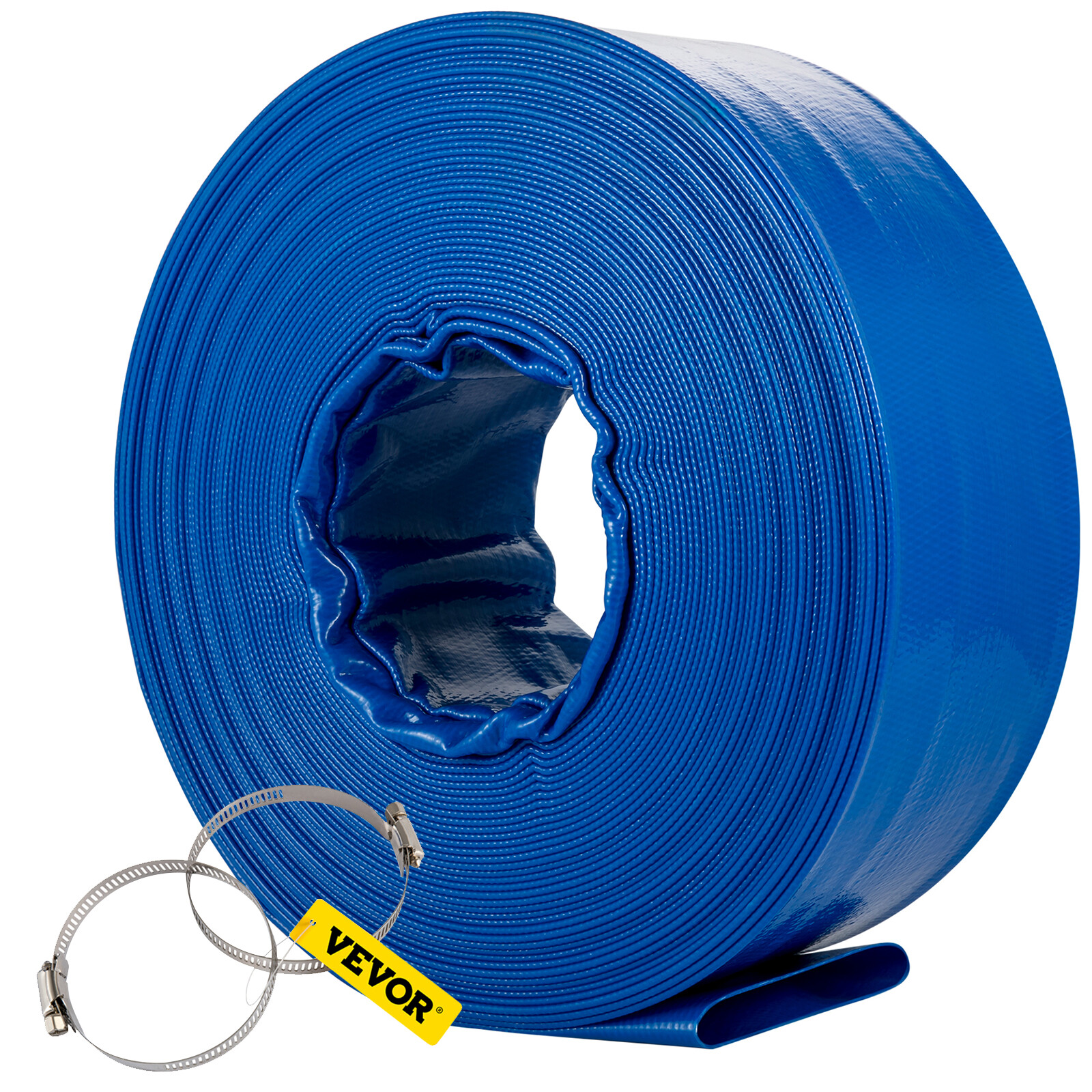 VEVOR Discharge Hose 2″x 105′ PVC Lay Flat Hose Backwash Drain Hose w/ Clamp