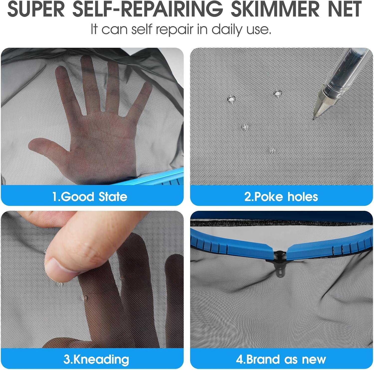 Heavy Duty 17.5in Pool Leaf Rake Skimmer Net – Repairable Nylon & Sturdy Frame