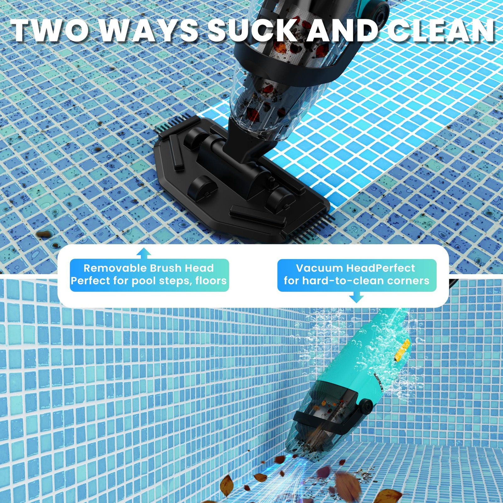 Cordless Handheld Pool Vacuum with Telescopic Pole 18GPM Powerful Suction, 90Min