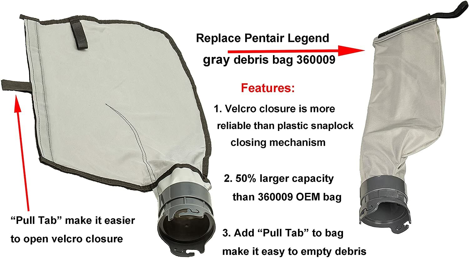 Gray Fine Mesh Debris Bag 360009 For Pentair Legend, Platinum Pool Cleaner