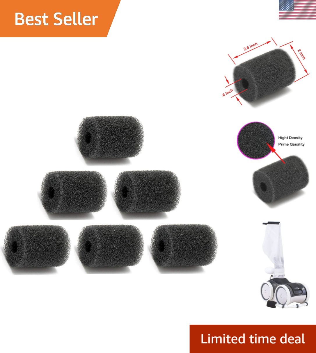 Replacement 6 Pack Pool Cleaner Scrubbers for Pentair Legend & Kreepy Models