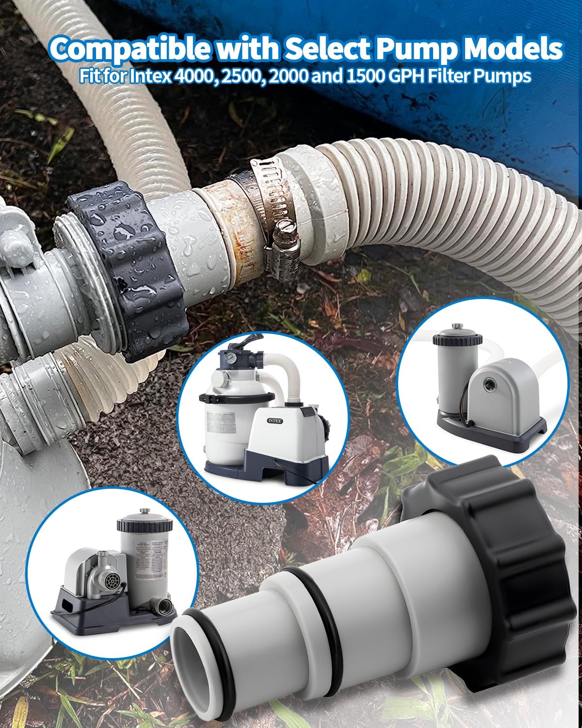 2 Pack Pool Hose Adapter A with Collar for Intex, Converts 1.5 2*4.28, Gray