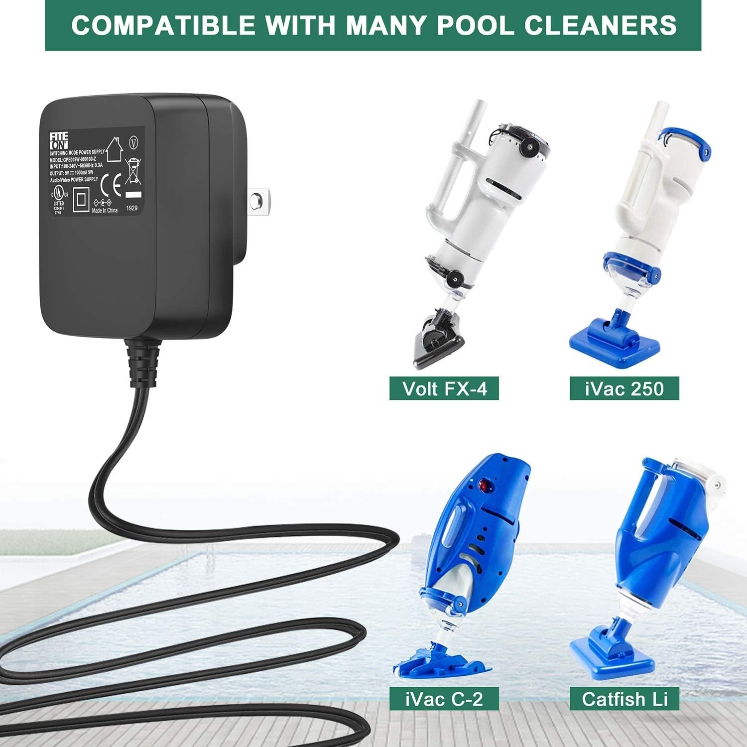 Listed AC/DC Adapter for Catfish Pool Cleaners – 9V Power Supply Safety