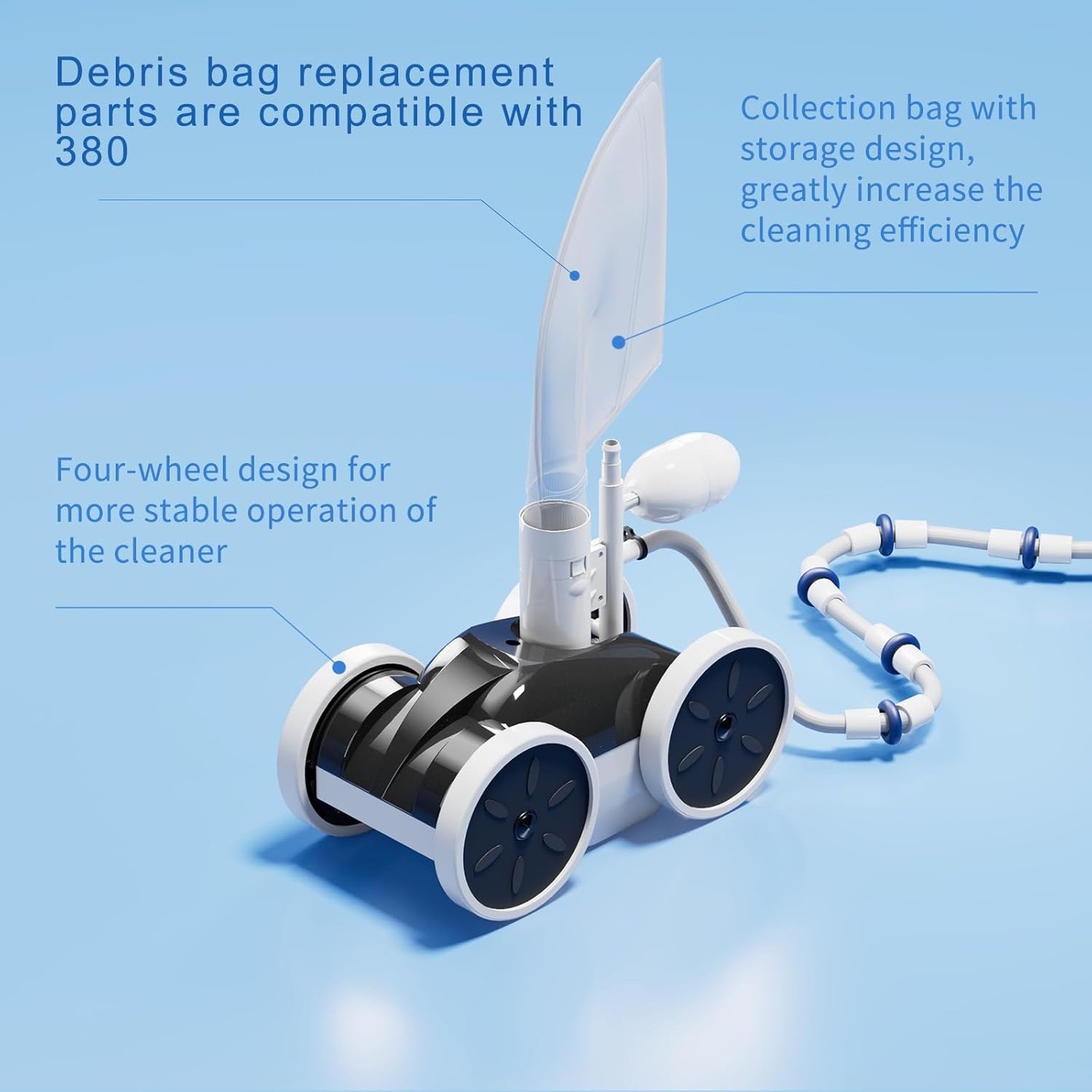 Amptyhub 4-Wheel Professional Pressure Side Sweeper Pool Cleaner