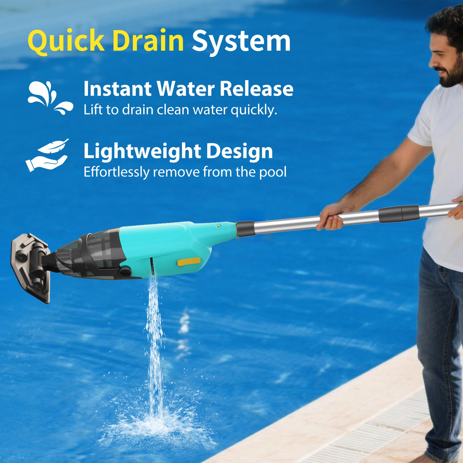 Mutaomay Cordless Rechargeable Handheld Pool Vacuum Cleaner w/ Telescopic Pole