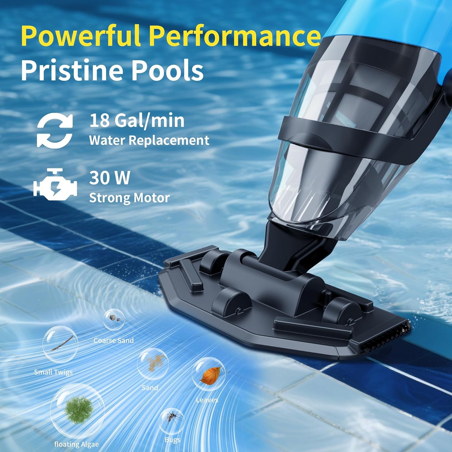 Cordless Pool Vacuum for Above Ground Pool Handheld Pool Cleaner Rechargeable