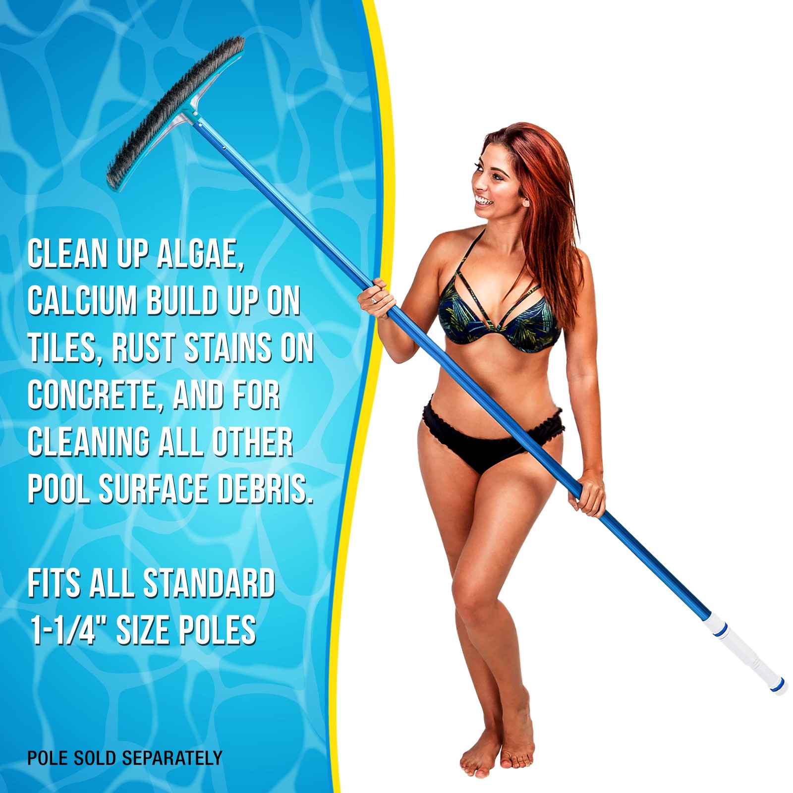18″ Stainless Steel Pool Brush with Aluminum Handle, EZ Clips – Durable Bristles