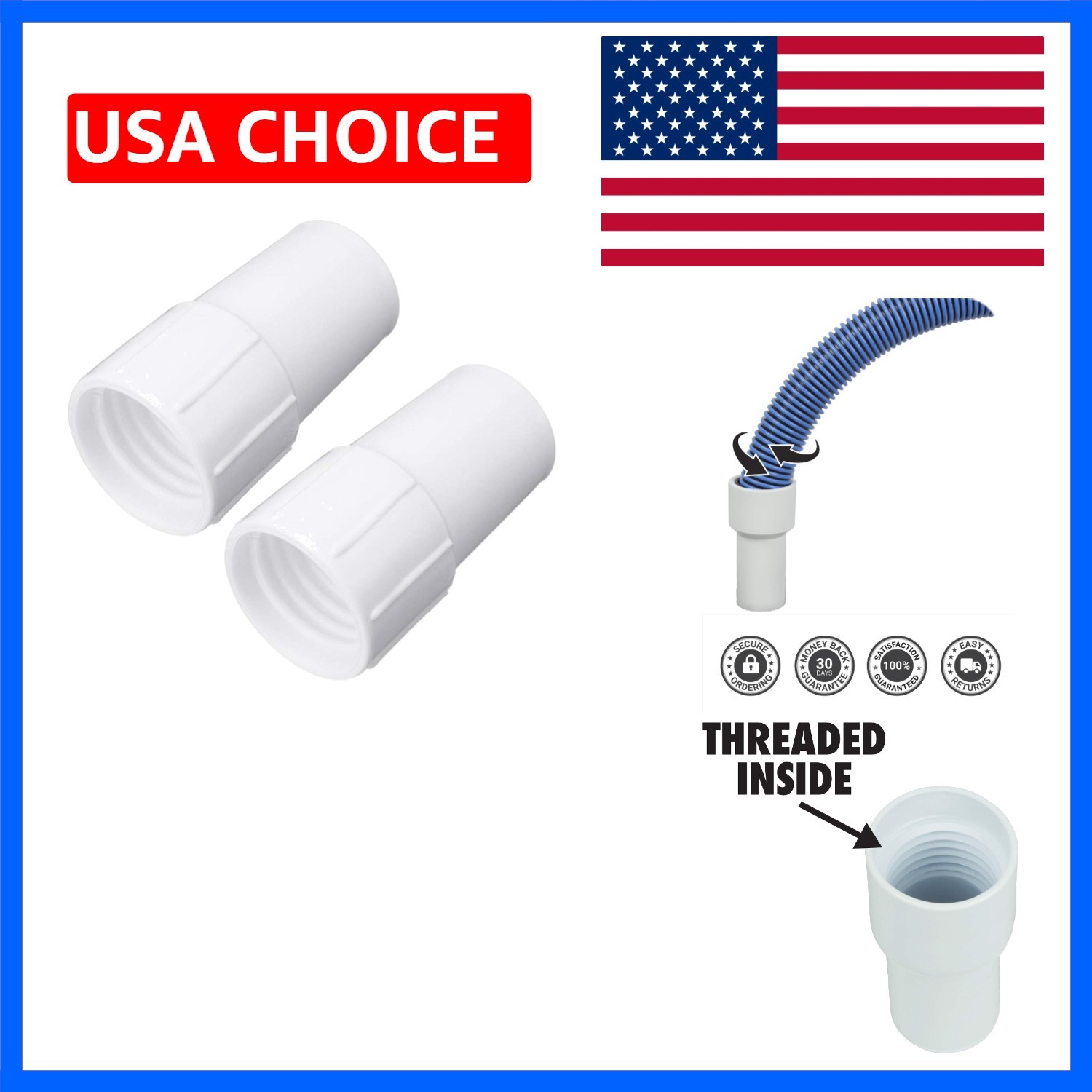 1.5″ Spiral Pool Vacuum Hose Cuff Fits 1.5″ Inch Pool Vacuum Hose 2 Pack
