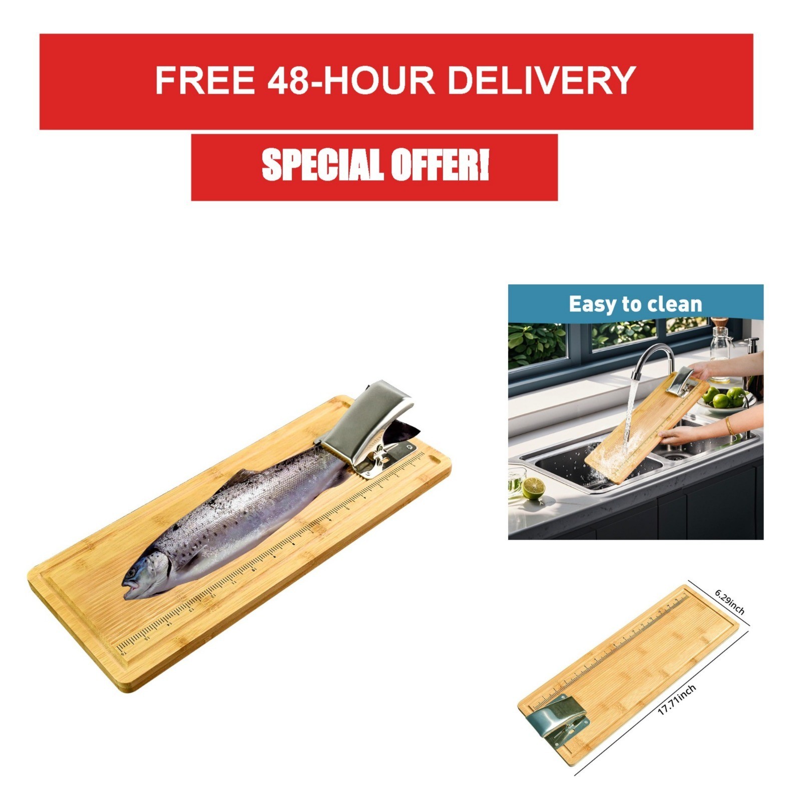 MAVOTER Bamboo Fish Cleaning Board with Clamp | Portable Fillet Tool