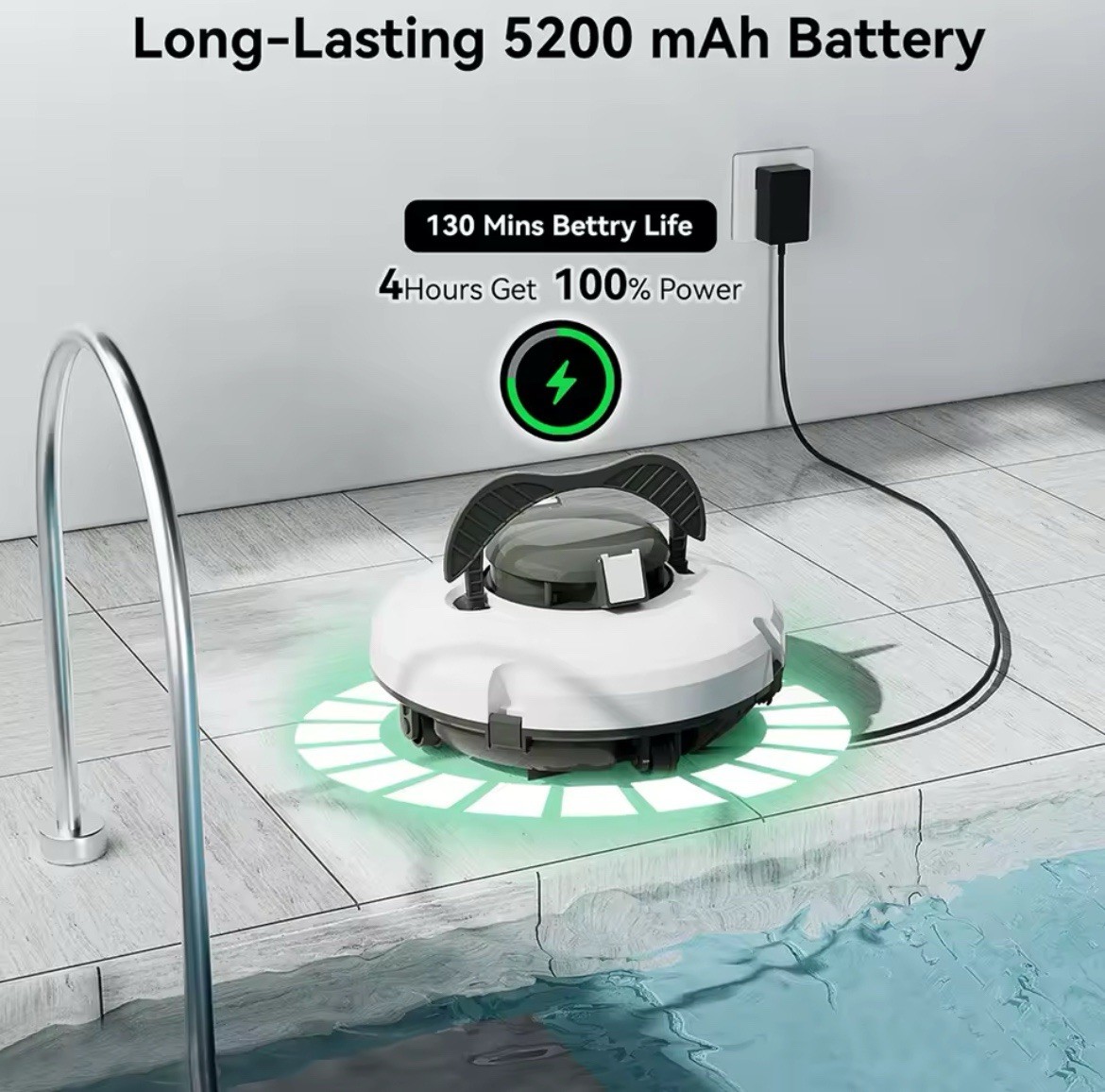 Redkey S100 Cordless Pool Vacuum Cleaner Robot – 5200 mAh, 130 Min Runtime, IPX8