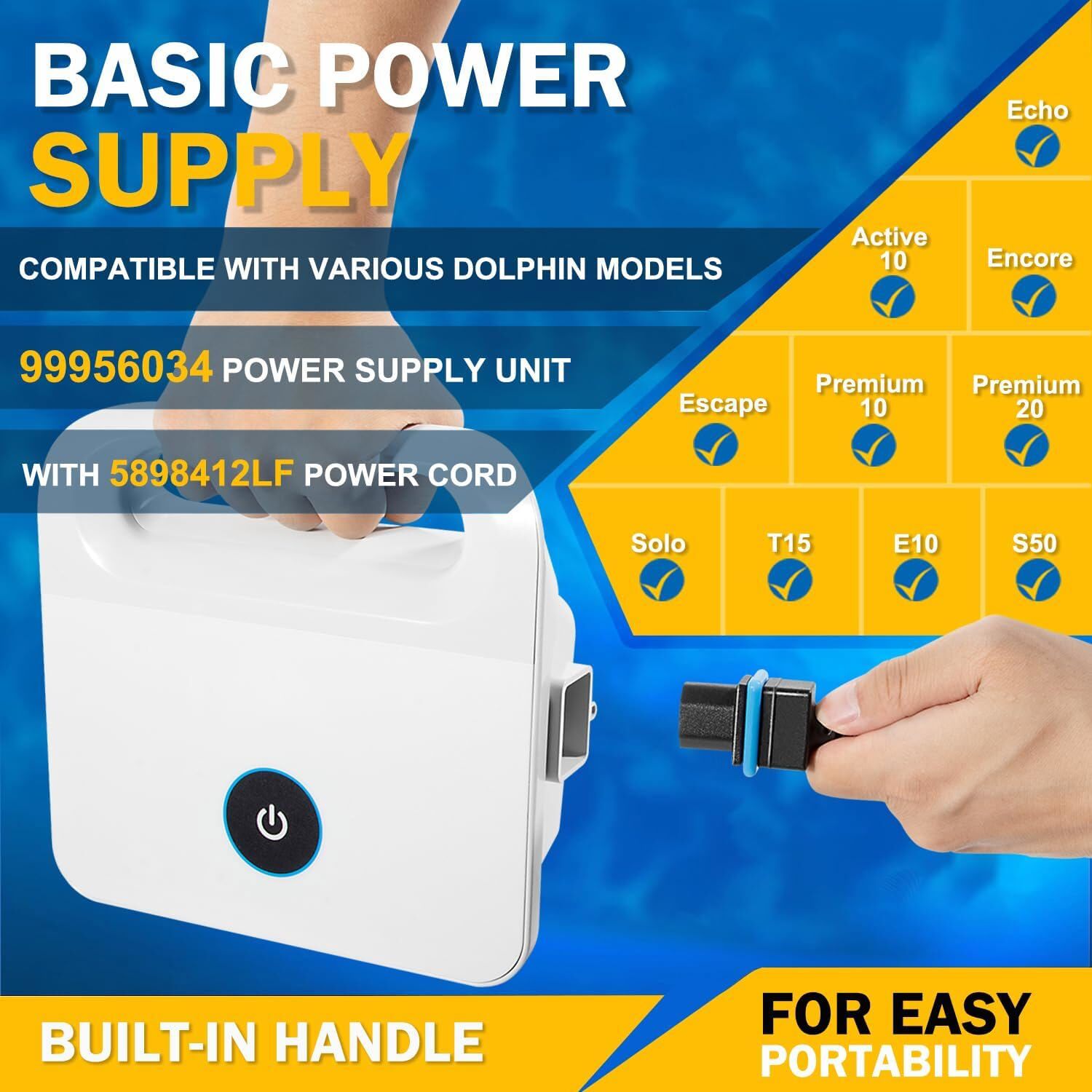 Power Supply Unit 99956034 with Power Cord 5898412LF for Dolphin Pool Cleaners