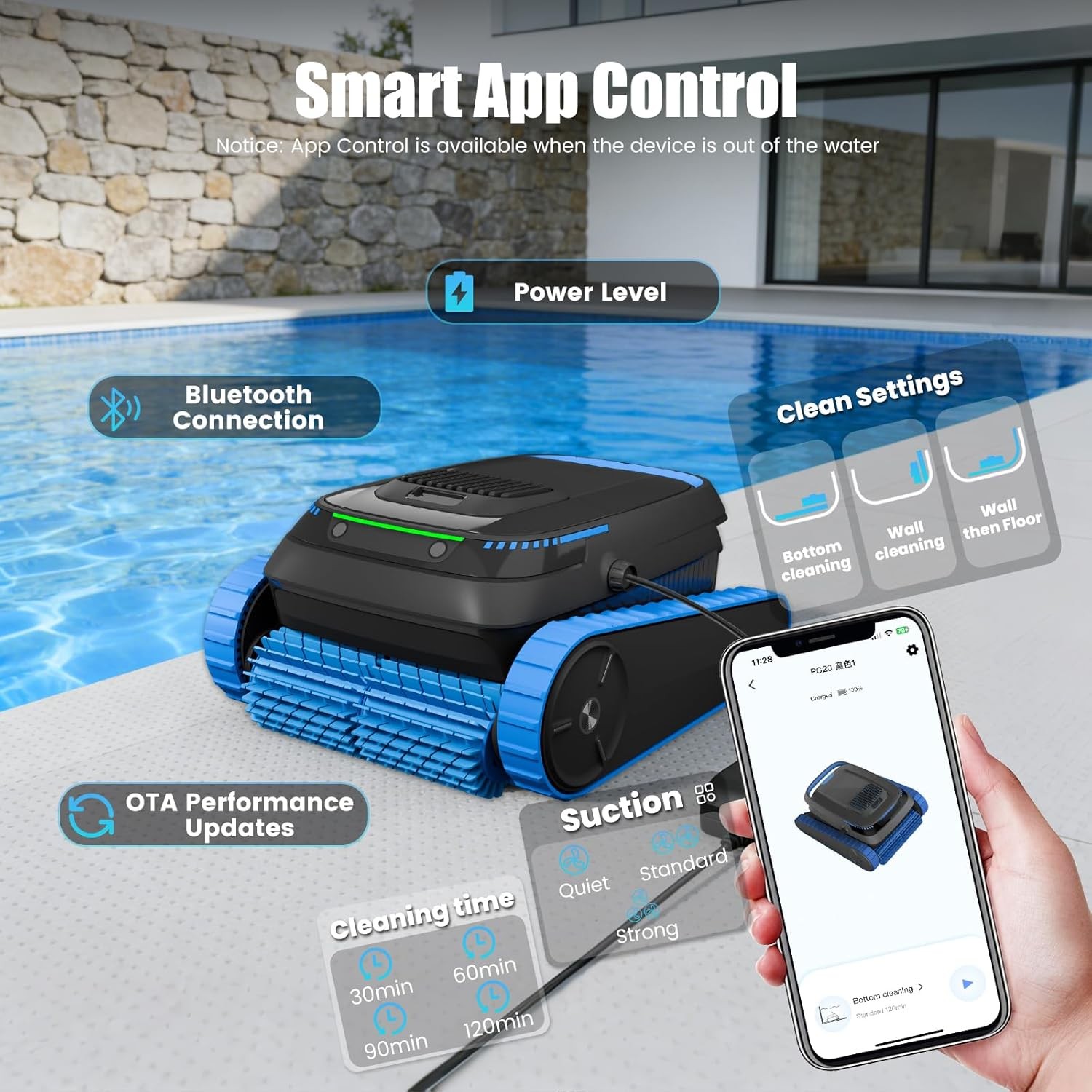 PC20 Cordless Pool Cleaner Automatic Robotic 5000GPH Suction