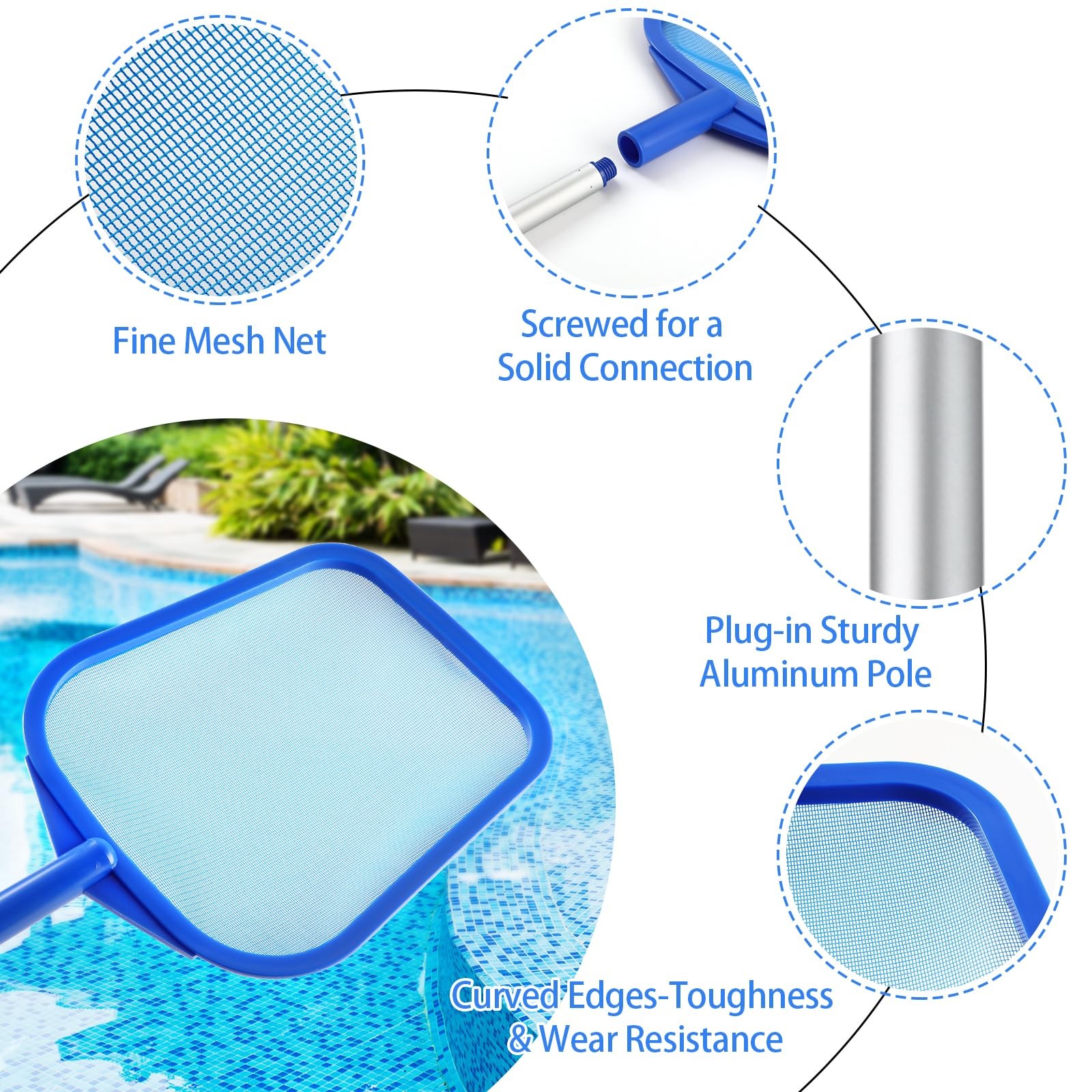 Adjustable Pool Skimmer Net with Telescopic Pole and Ultra Fine Mesh Rake