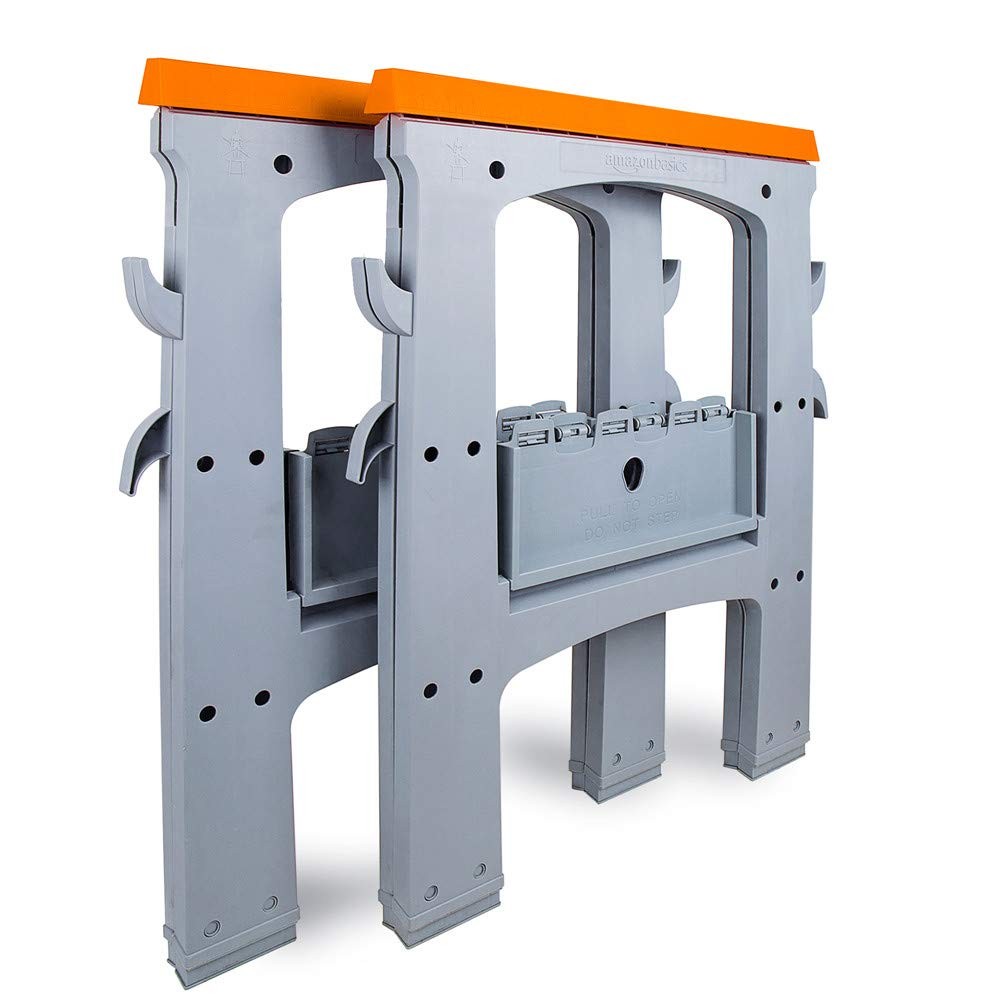 Amazon Basics Rectangular Folding Sawhorse, Collapsible, Orange and Grey