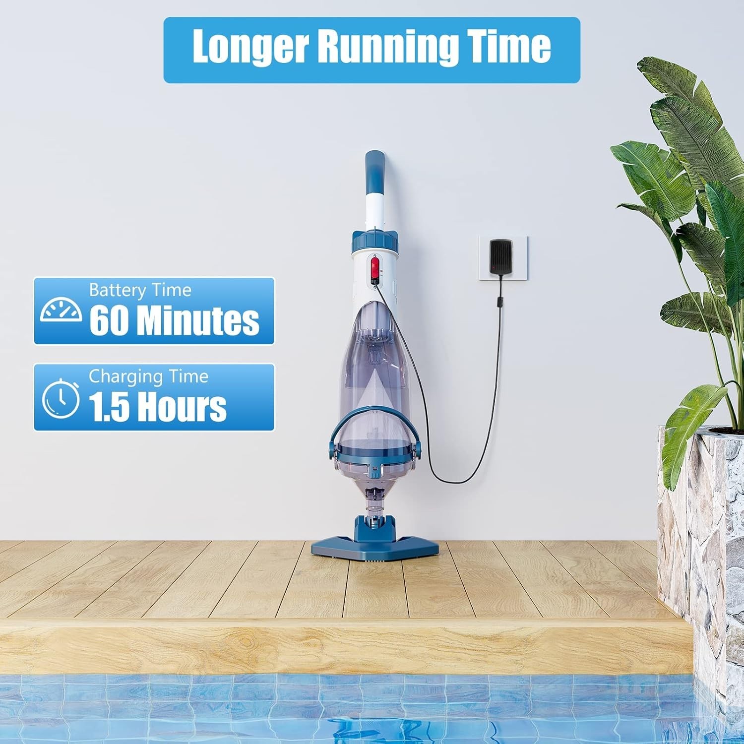 Versatile Rechargeable Pool Vacuum – 1 Hour Cleaning Power & Easy Handling