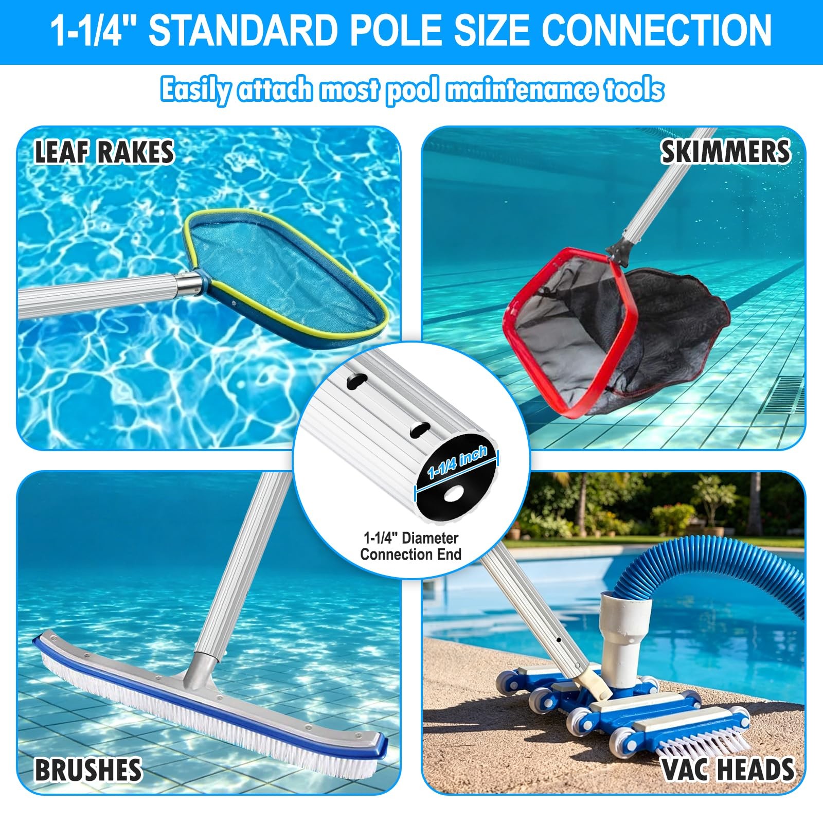 15ft Telescopic Pool Cleaning Pole – Adjustable Heavy-Duty for Skimmer & Rake