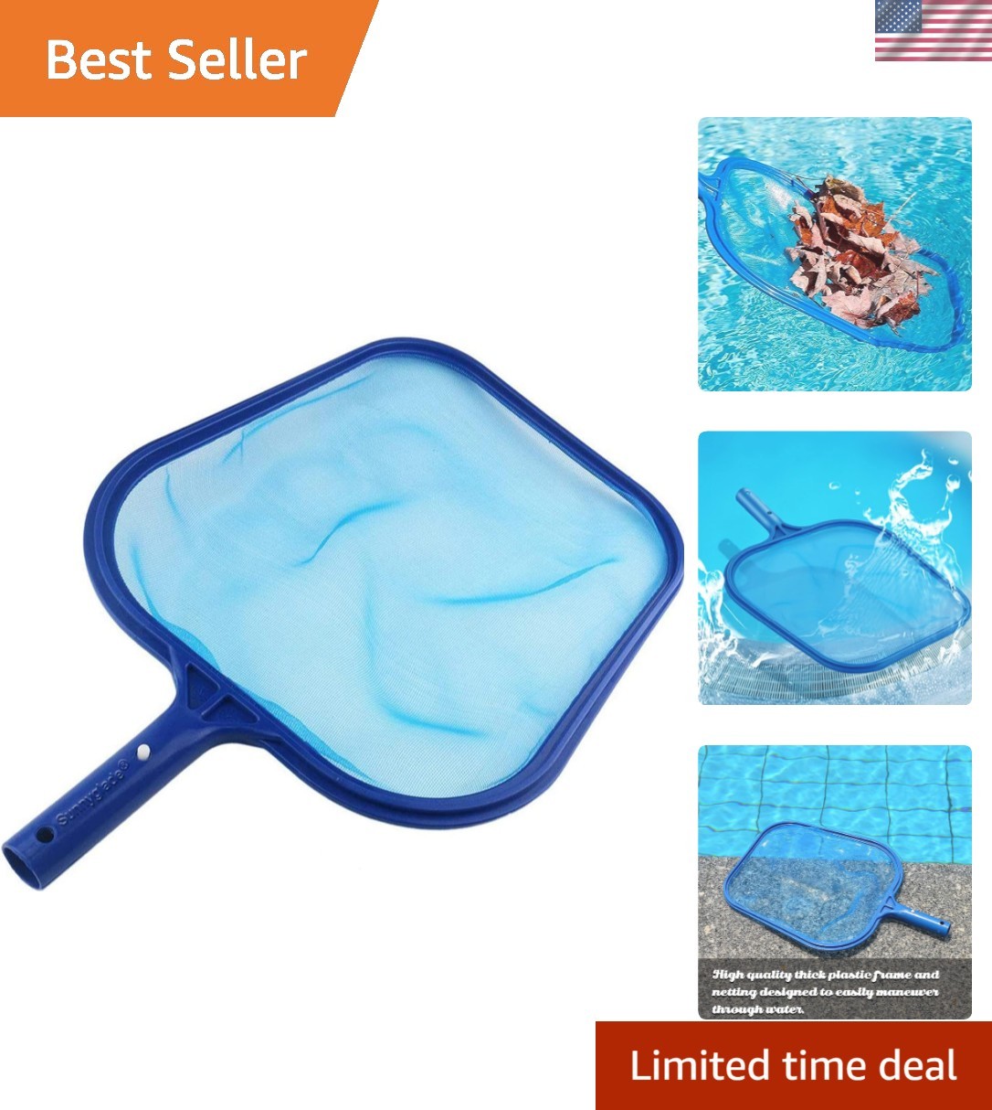 Versatile Pool Leaf Skimmer – Heavy-Duty Net (17.5×11.8in) for Koi Ponds & Pools