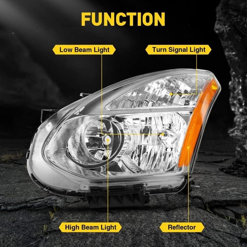 Headlights Assembly Automotive Replacement, Fits Rogue 2008 2.5L L4 AWD Chrome