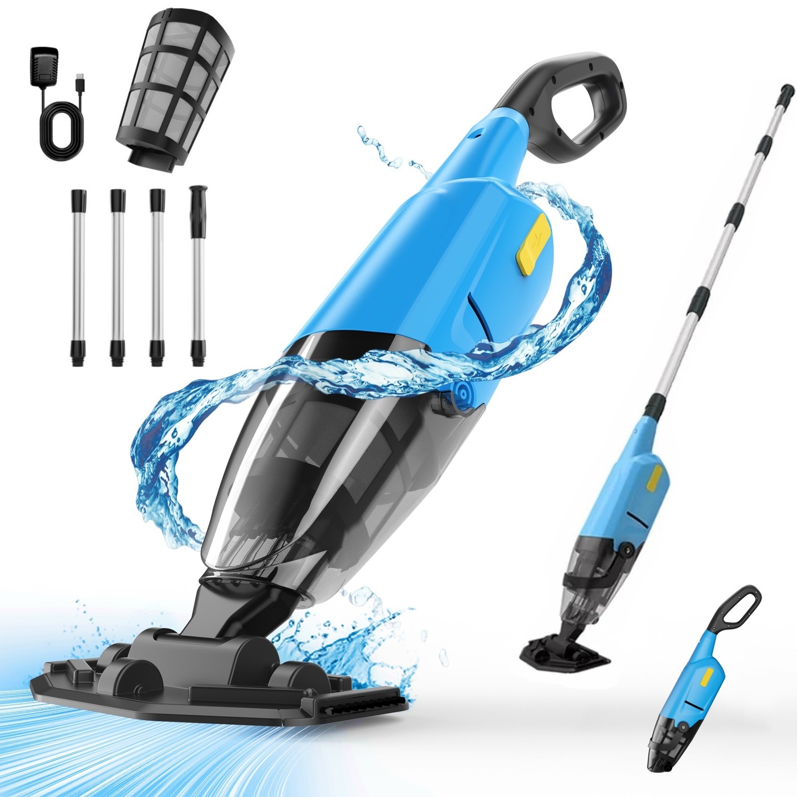 Cordless Handheld Pool Vacuum, Rechargeable Pool Cleaner 60 Mins Runtime Set