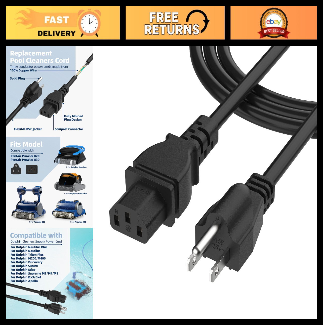 Pool Cleaner Power Supply Cable for Dolphin Cleaners – Replacement Vacuum Cord